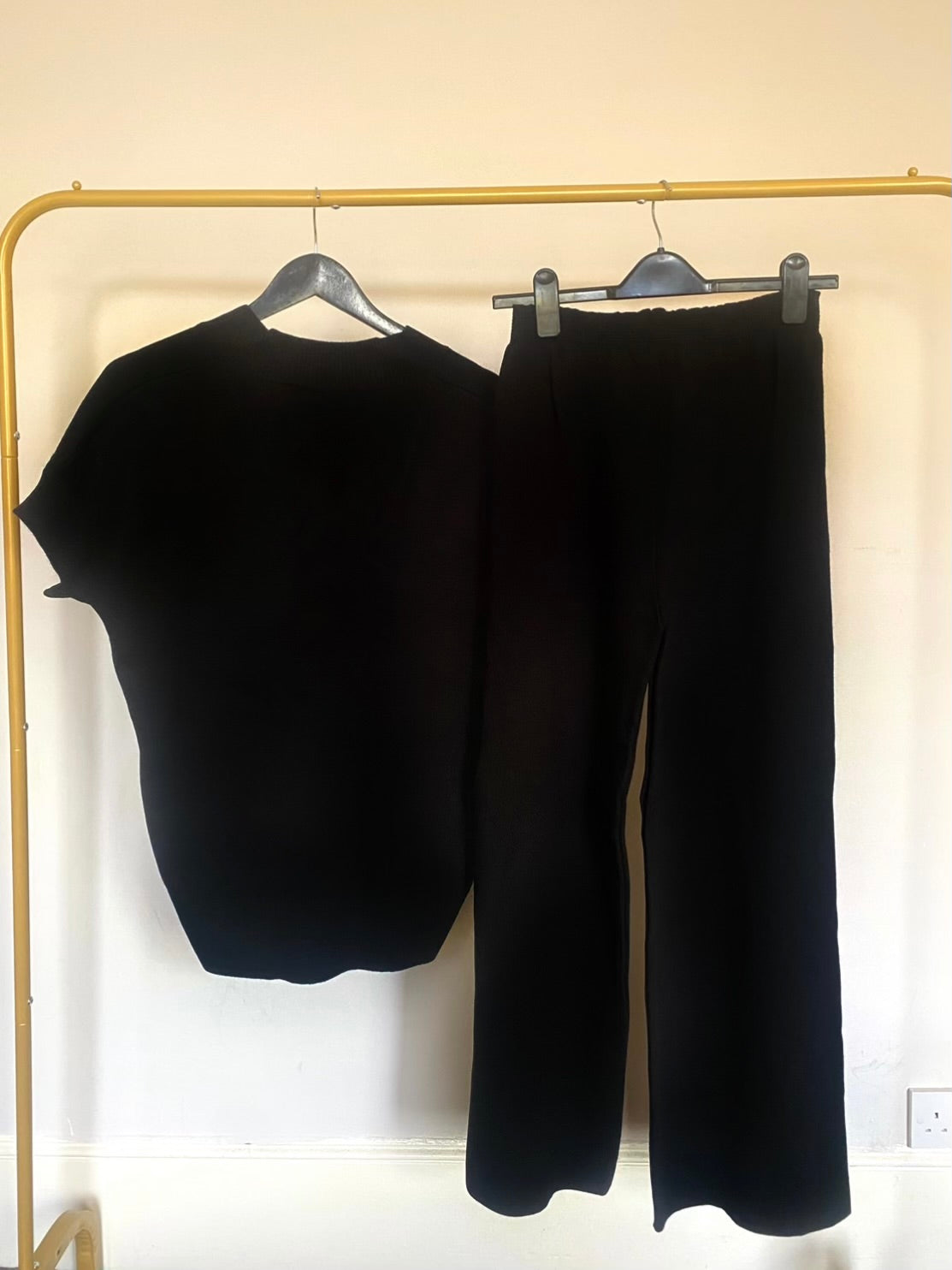 Black Oversized Knitted Vest and Trouser Co-Ord Set
