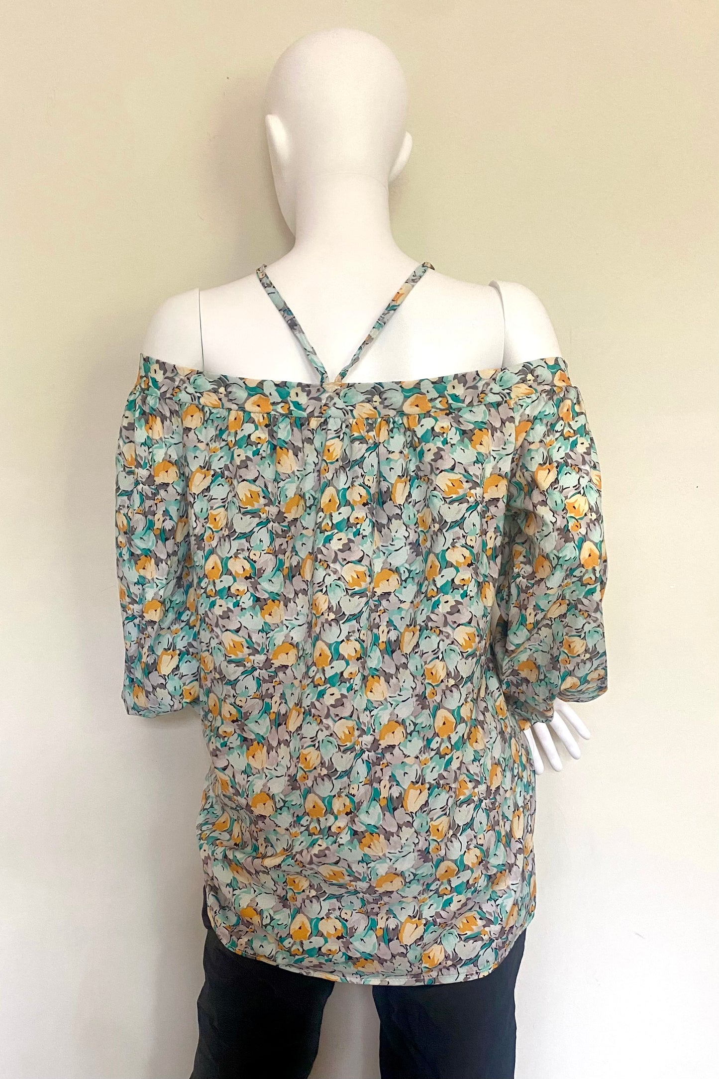 Halterneck Tie Print Blouse