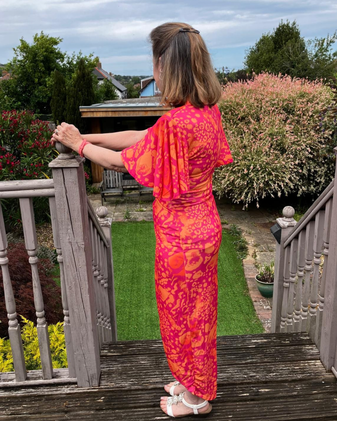Tropical Floral Midi Wrap Dress