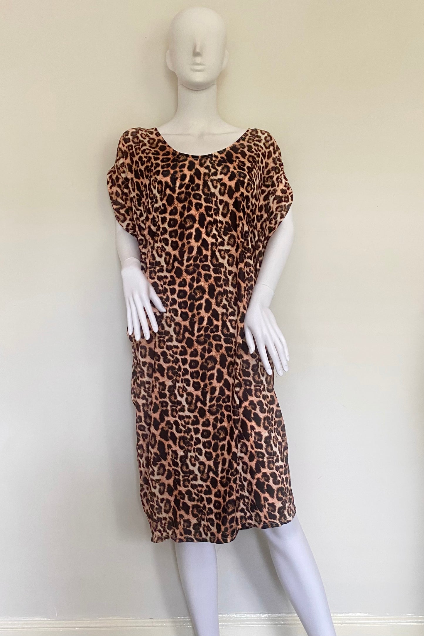 Leopard Print Oversized Double V-Neck Kaftan