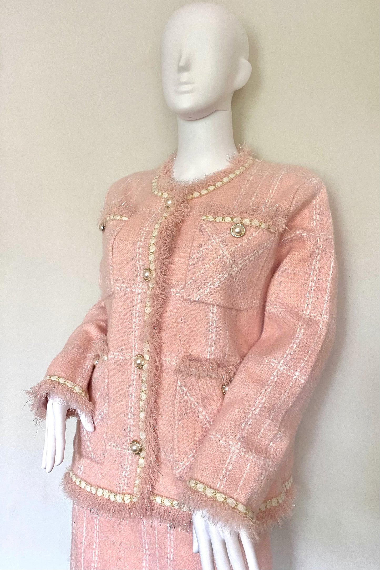 Pearl Button Frayed Boucle Co-Ord Set