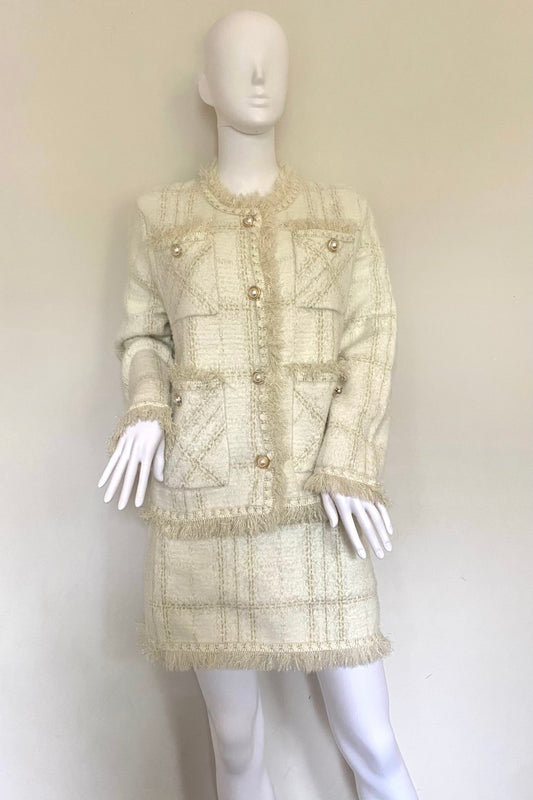 Pearl Button Frayed Boucle Co-Ord Set