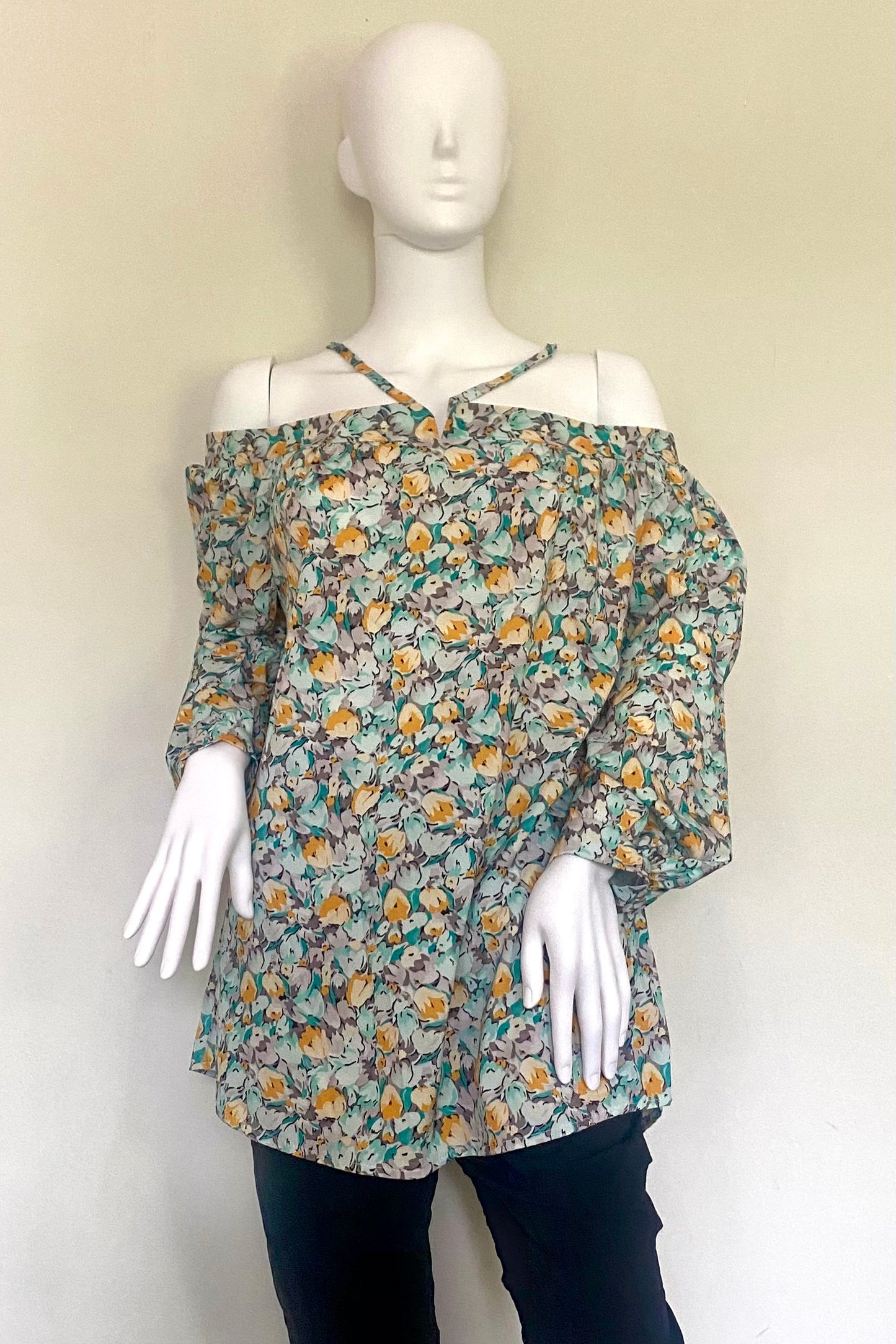 Halterneck Tie Print Blouse