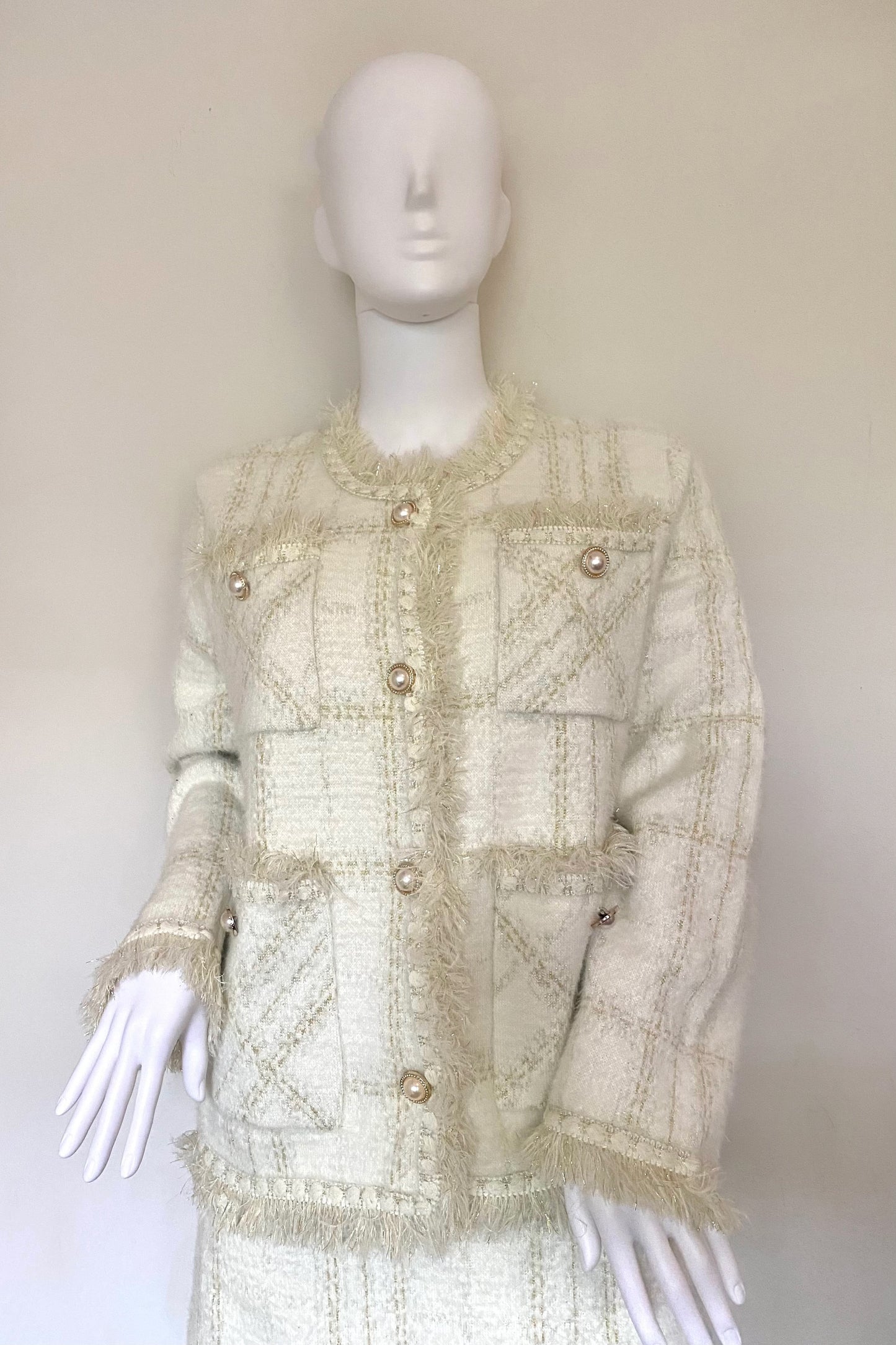 Pearl Button Frayed Boucle Co-Ord Set