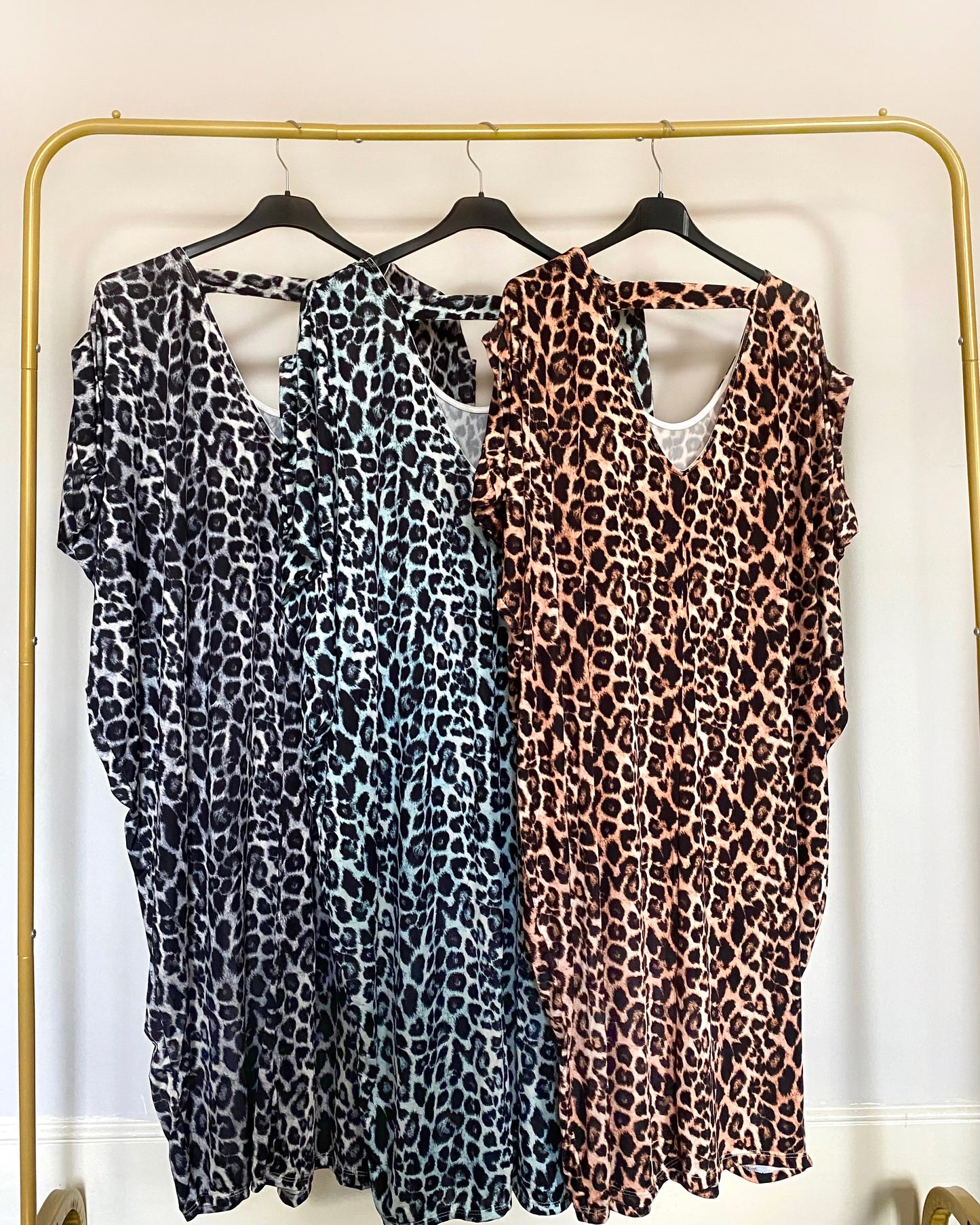 Leopard Print Oversized Double V-Neck Kaftan