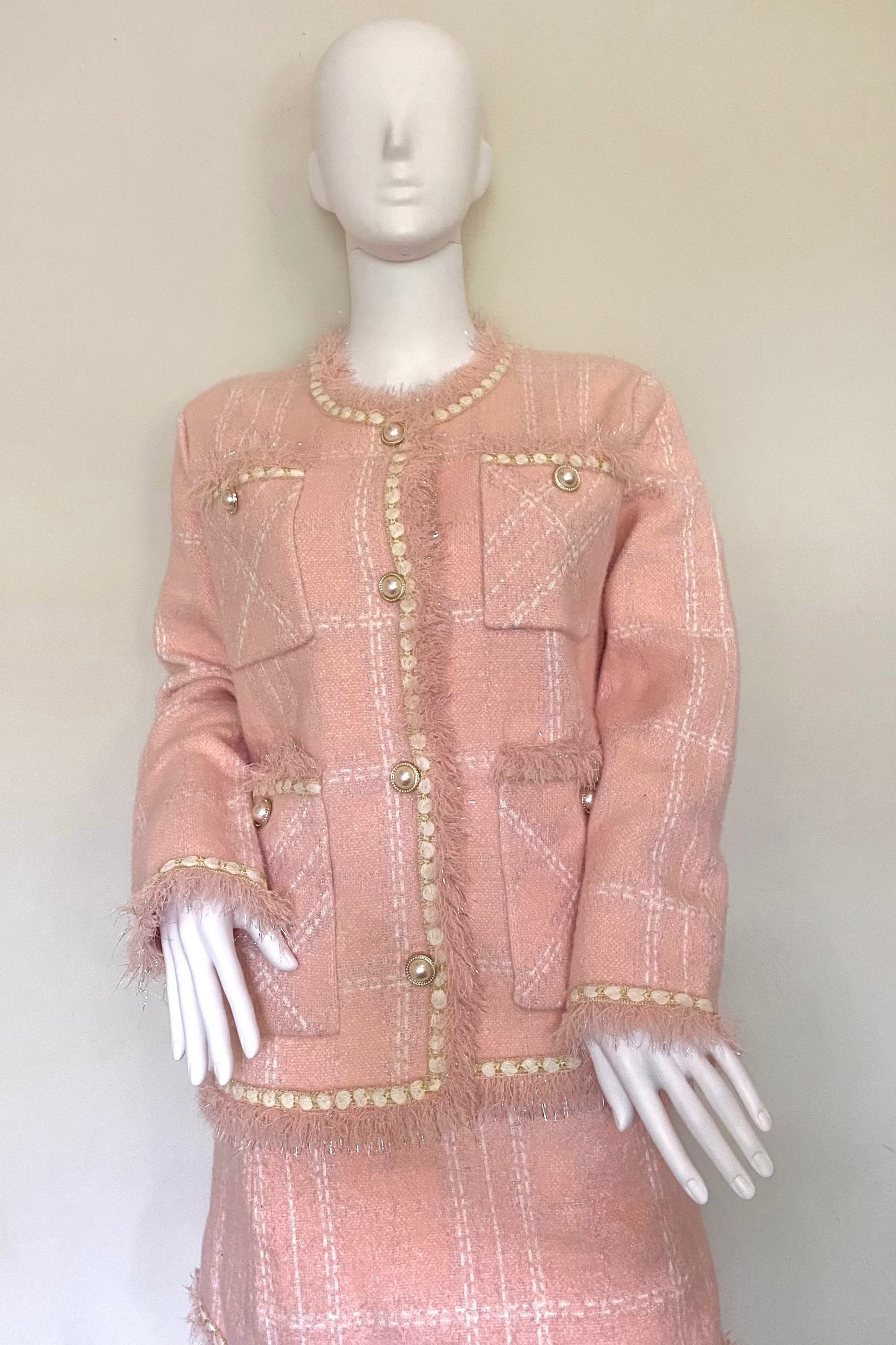 Pearl Button Frayed Boucle Co-Ord Set