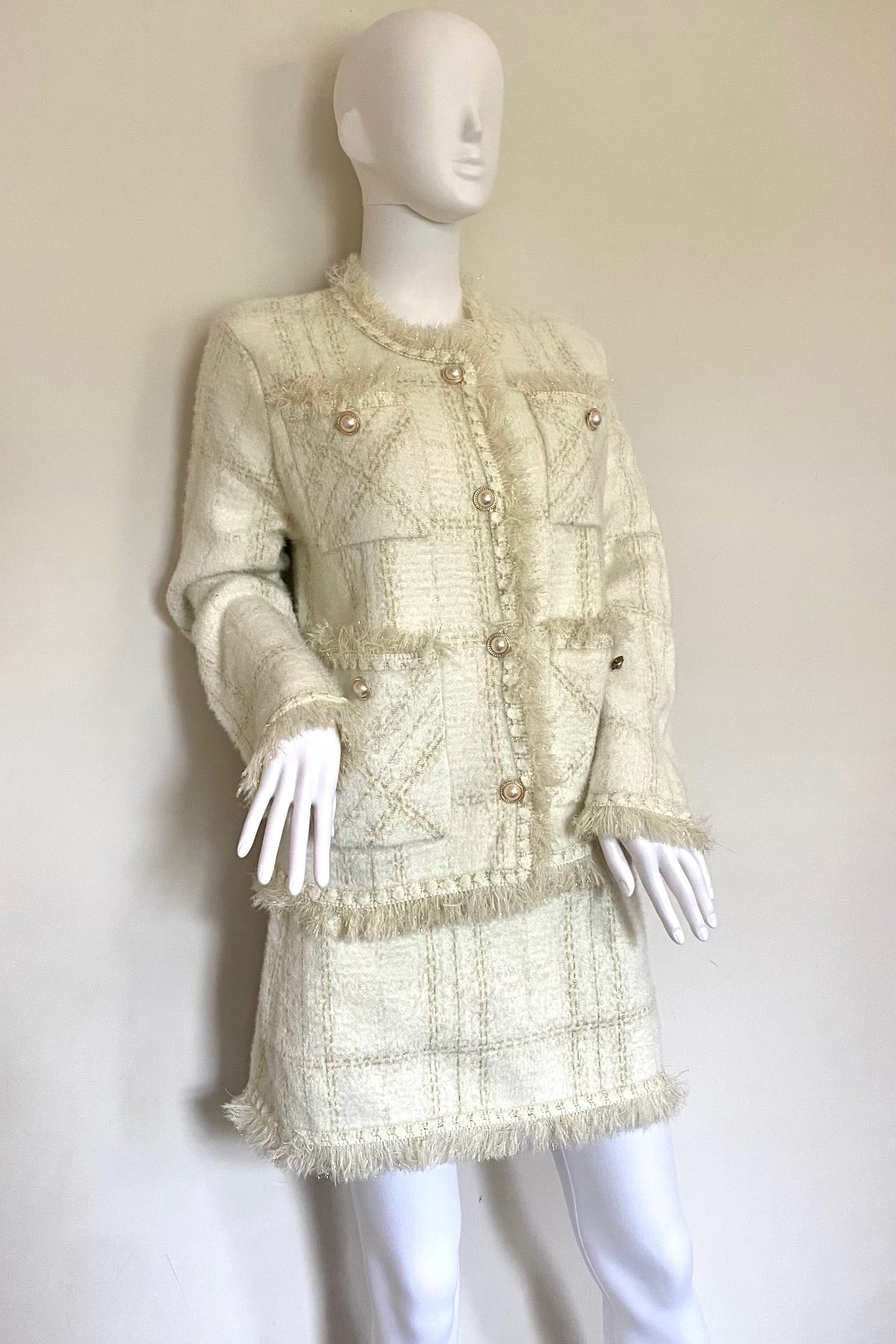 Pearl Button Frayed Boucle Co-Ord Set