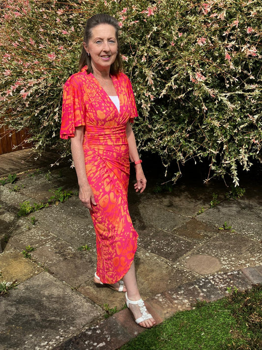 Tropical Floral Midi Wrap Dress