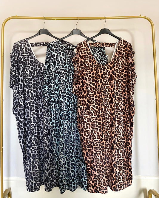 Leopard Print Oversized Double V-Neck Kaftan