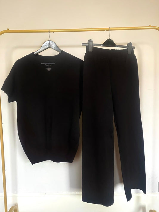 Black Oversized Knitted Vest and Trouser Co-Ord Set