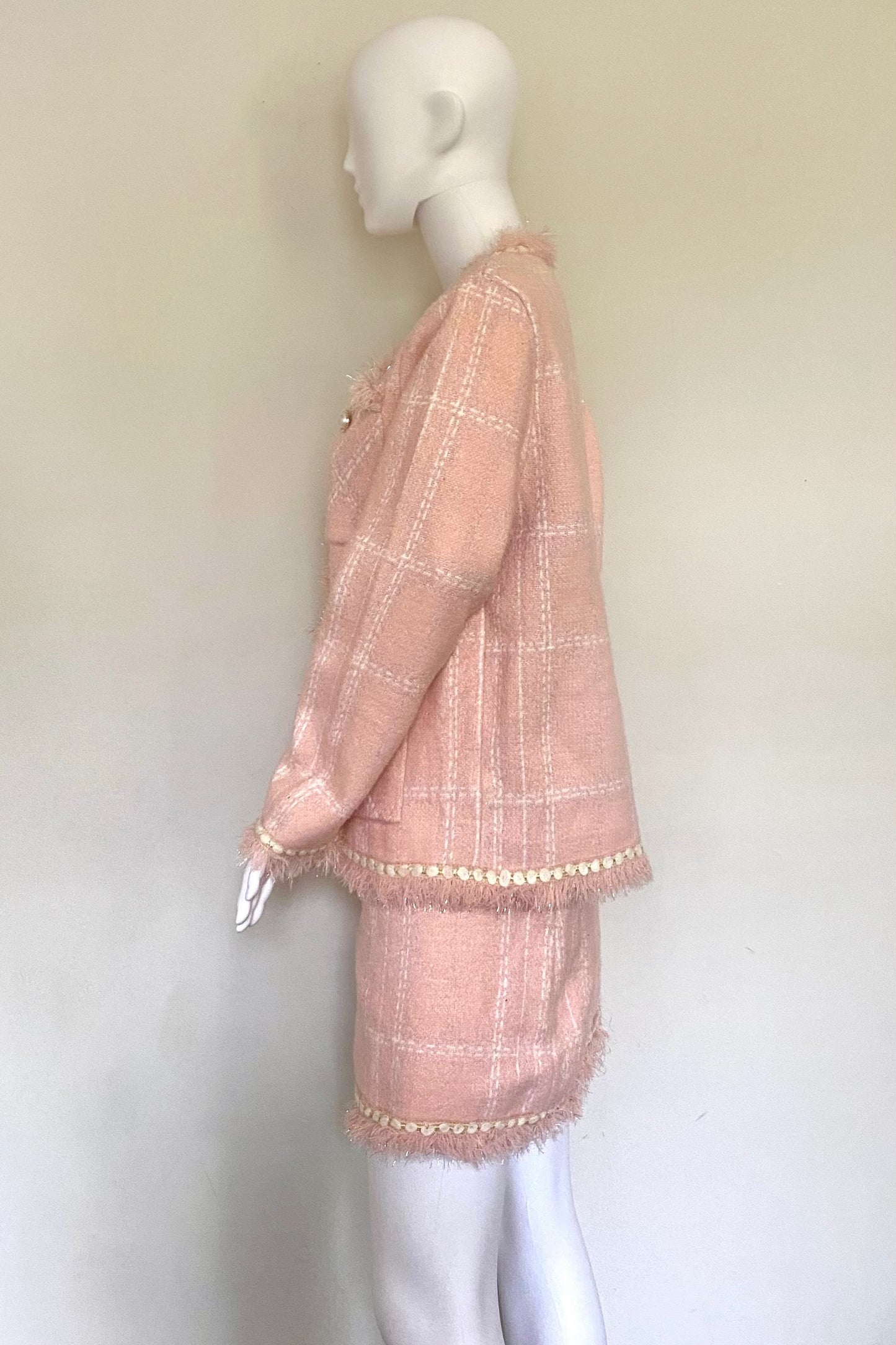 Pearl Button Frayed Boucle Co-Ord Set