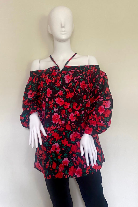 Halterneck Tie Print Blouse