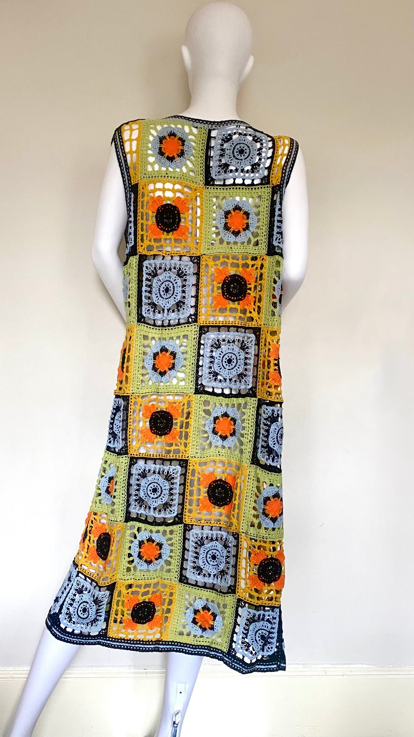 Floral Crochet Longline Sleeveless Cardigan