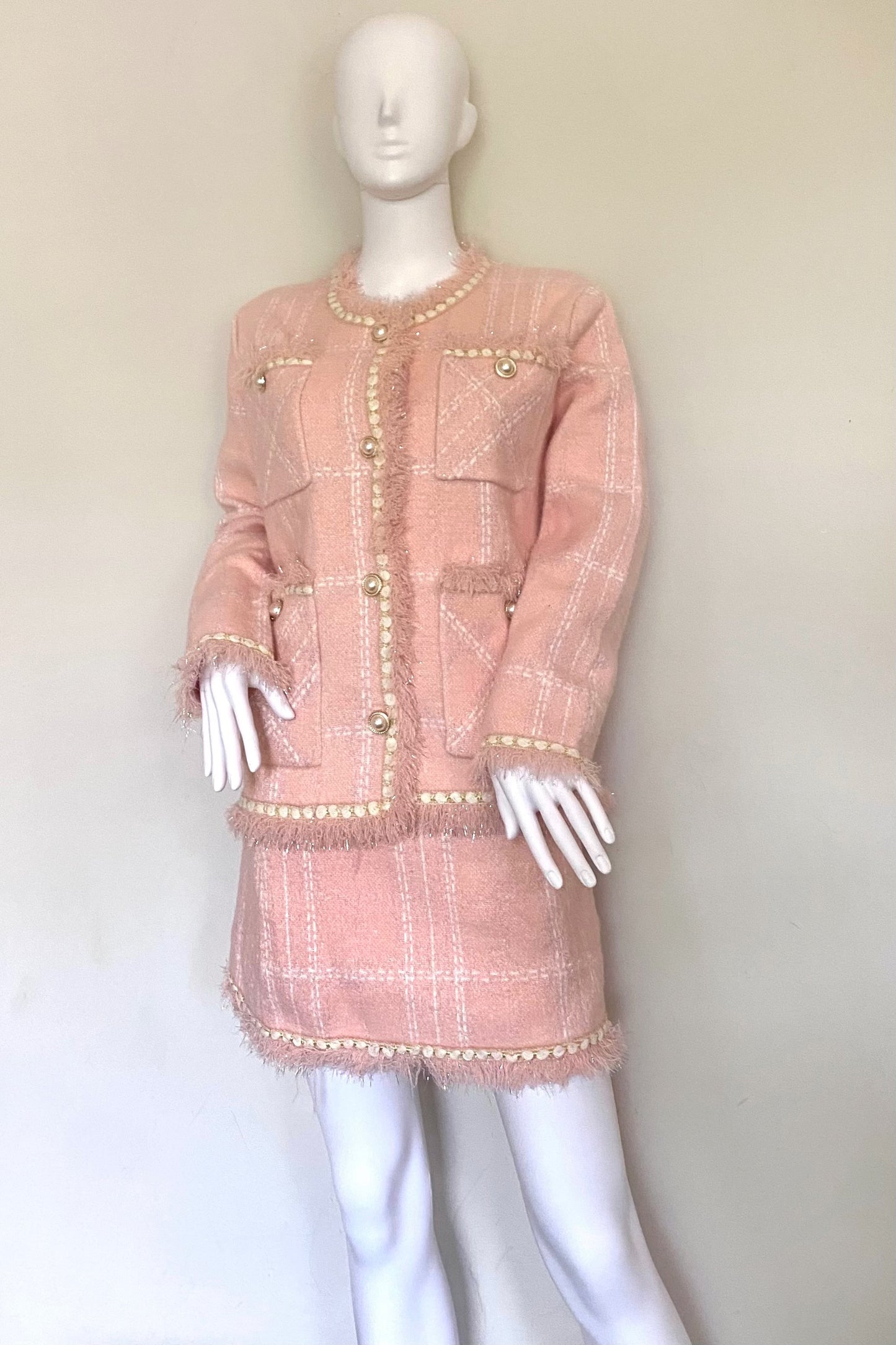 Pearl Button Frayed Boucle Co-Ord Set